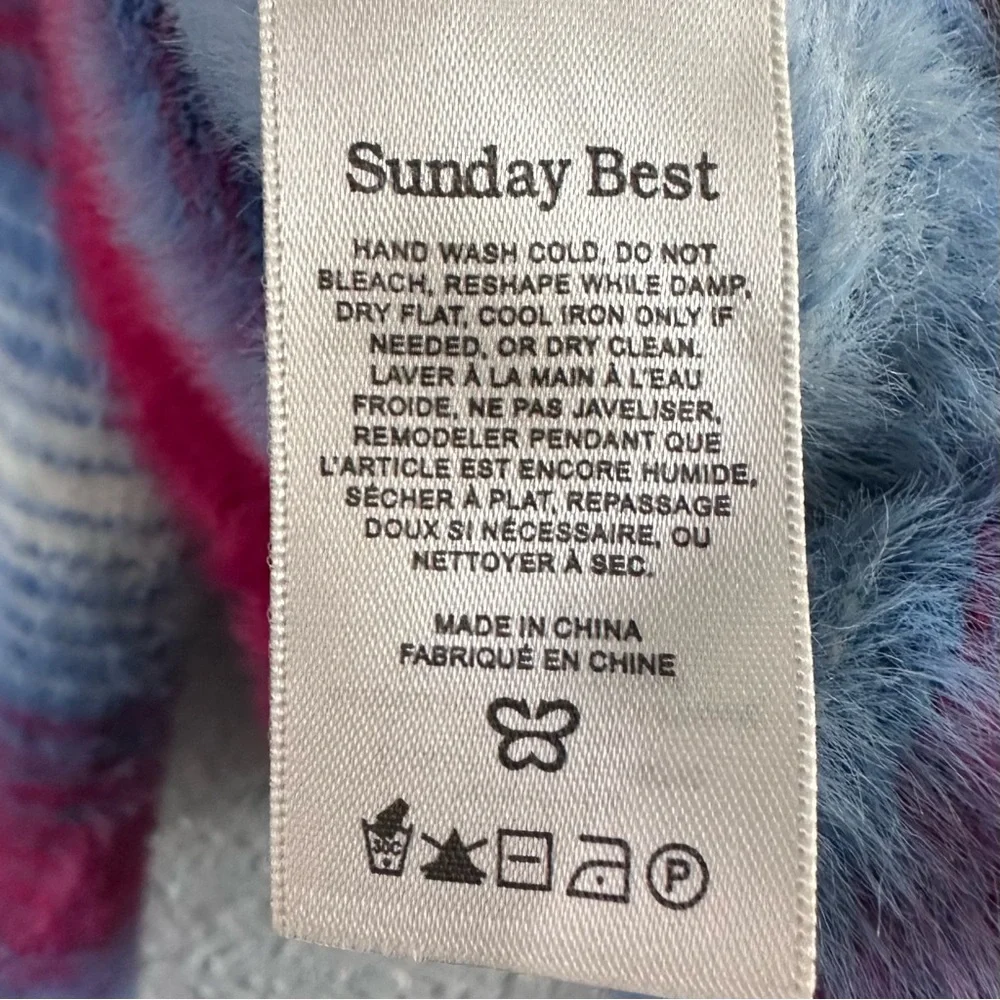 Aritzia Sunday Best Fuzzy Cropped Cardigan Striped Mohair Look Size L - Picture 5 of 7